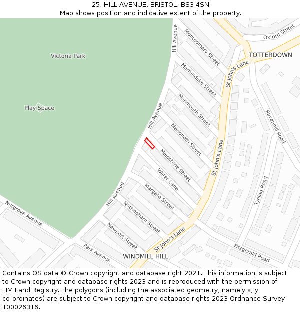 25, HILL AVENUE, BRISTOL, BS3 4SN: Location map and indicative extent of plot