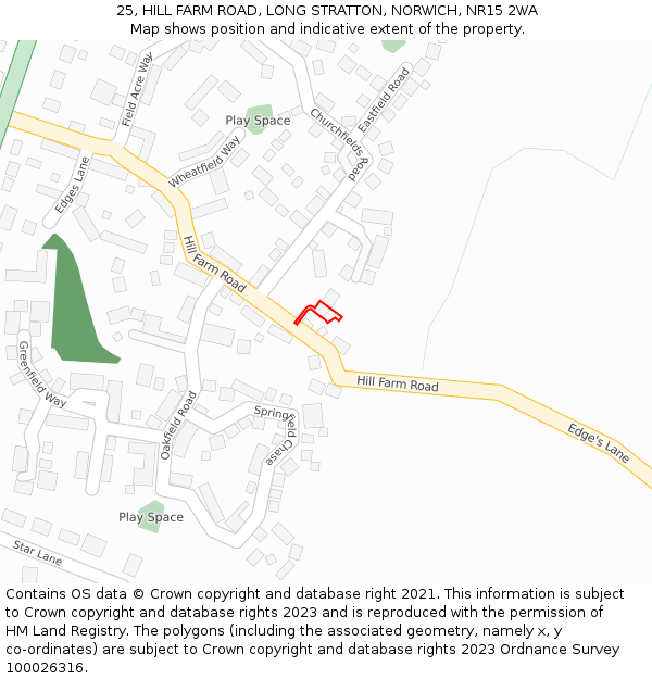 25, HILL FARM ROAD, LONG STRATTON, NORWICH, NR15 2WA: Location map and indicative extent of plot