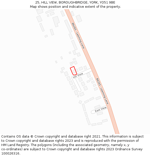 25, HILL VIEW, BOROUGHBRIDGE, YORK, YO51 9BE: Location map and indicative extent of plot