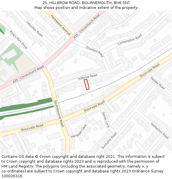 25, HILLBROW ROAD, BOURNEMOUTH, BH6 5NT: Location map and indicative extent of plot