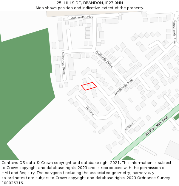 25, HILLSIDE, BRANDON, IP27 0NN: Location map and indicative extent of plot