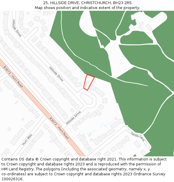 25, HILLSIDE DRIVE, CHRISTCHURCH, BH23 2RS: Location map and indicative extent of plot