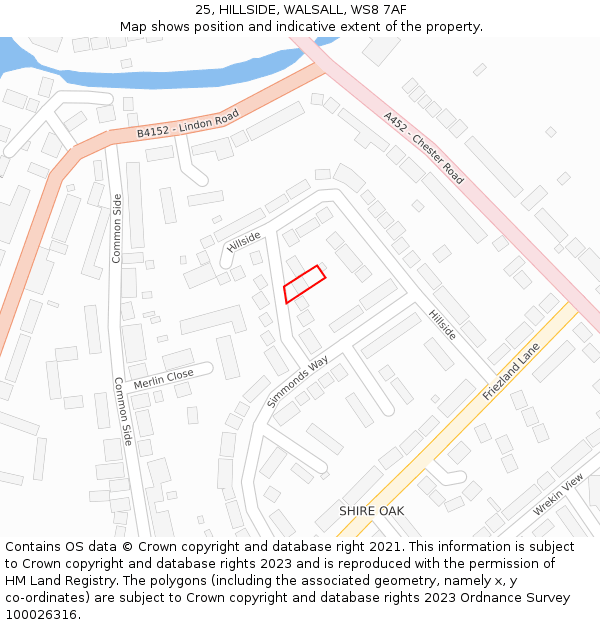 25, HILLSIDE, WALSALL, WS8 7AF: Location map and indicative extent of plot