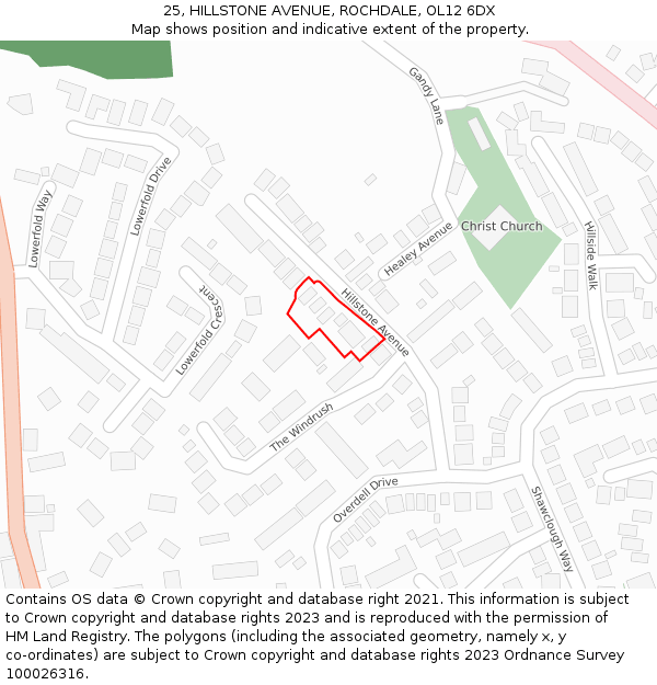 25, HILLSTONE AVENUE, ROCHDALE, OL12 6DX: Location map and indicative extent of plot