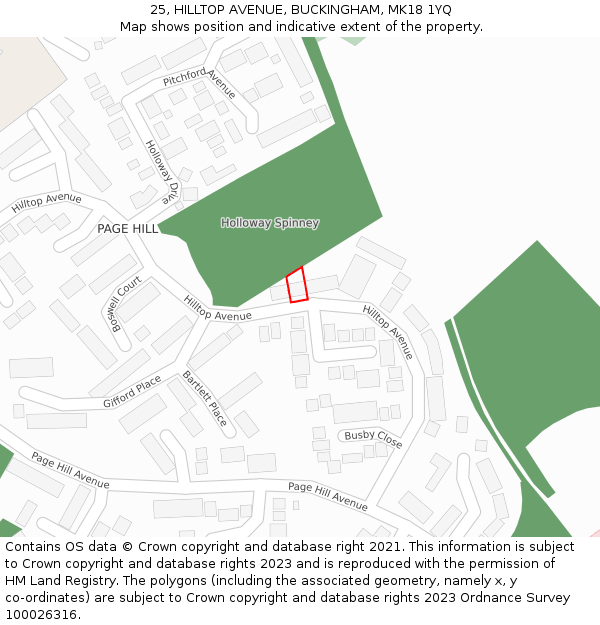 25, HILLTOP AVENUE, BUCKINGHAM, MK18 1YQ: Location map and indicative extent of plot