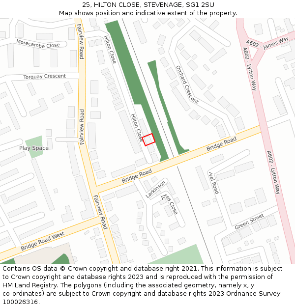 25, HILTON CLOSE, STEVENAGE, SG1 2SU: Location map and indicative extent of plot