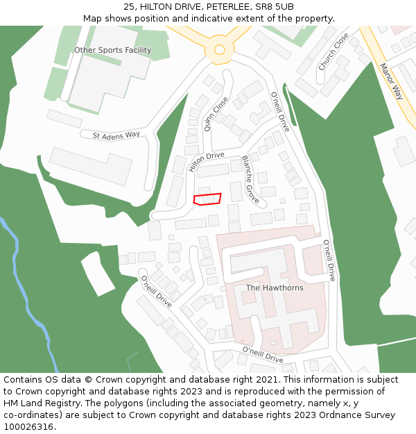 25, HILTON DRIVE, PETERLEE, SR8 5UB: Location map and indicative extent of plot