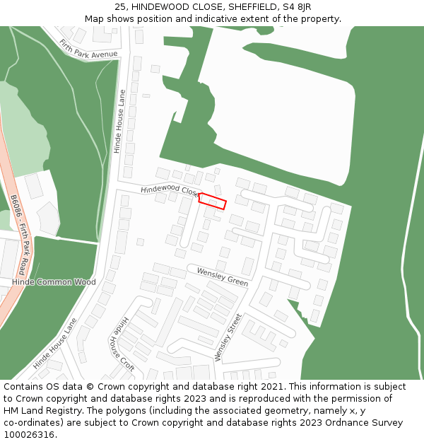 25, HINDEWOOD CLOSE, SHEFFIELD, S4 8JR: Location map and indicative extent of plot