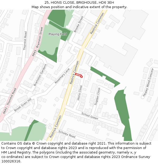 25, HIONS CLOSE, BRIGHOUSE, HD6 3EH: Location map and indicative extent of plot