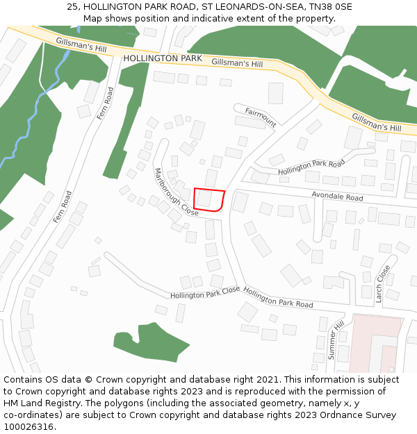 25, HOLLINGTON PARK ROAD, ST LEONARDS-ON-SEA, TN38 0SE: Location map and indicative extent of plot