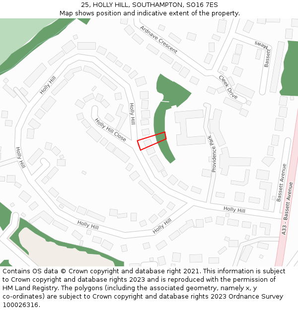 25, HOLLY HILL, SOUTHAMPTON, SO16 7ES: Location map and indicative extent of plot