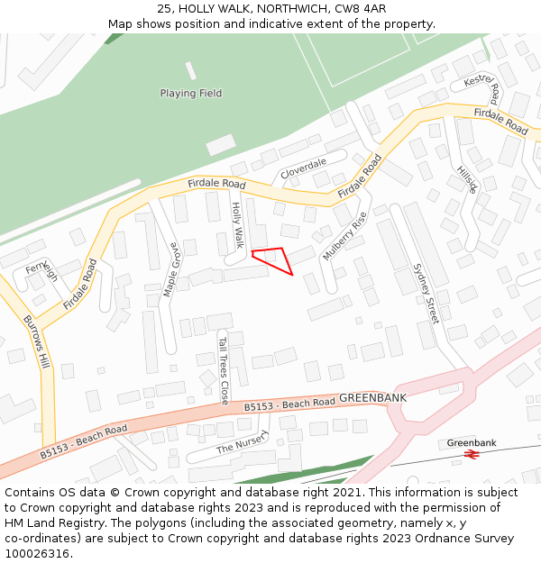 25, HOLLY WALK, NORTHWICH, CW8 4AR: Location map and indicative extent of plot