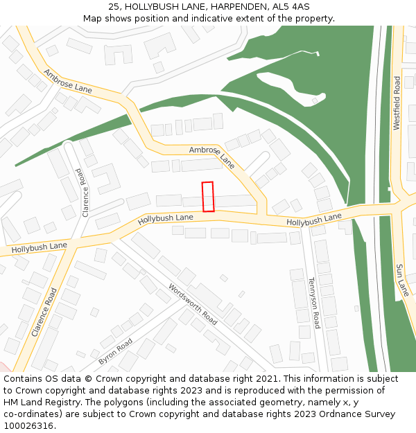 25, HOLLYBUSH LANE, HARPENDEN, AL5 4AS: Location map and indicative extent of plot