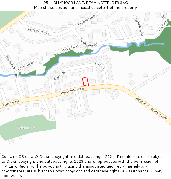 25, HOLLYMOOR LANE, BEAMINSTER, DT8 3NG: Location map and indicative extent of plot