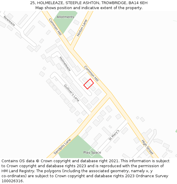 25, HOLMELEAZE, STEEPLE ASHTON, TROWBRIDGE, BA14 6EH: Location map and indicative extent of plot