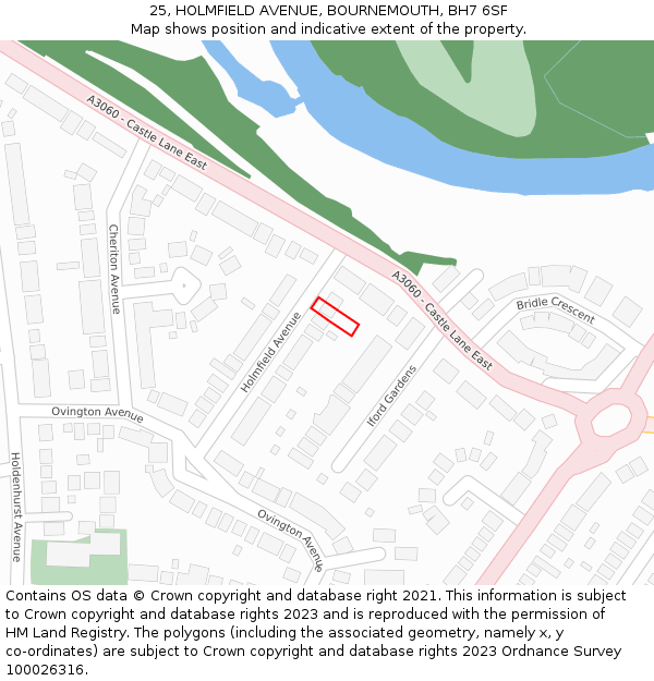 25, HOLMFIELD AVENUE, BOURNEMOUTH, BH7 6SF: Location map and indicative extent of plot