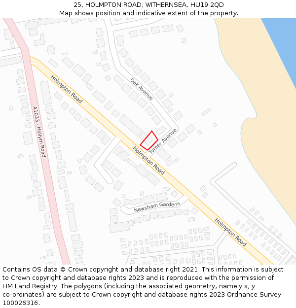 25, HOLMPTON ROAD, WITHERNSEA, HU19 2QD: Location map and indicative extent of plot