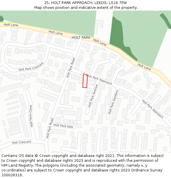 25, HOLT PARK APPROACH, LEEDS, LS16 7PW: Location map and indicative extent of plot