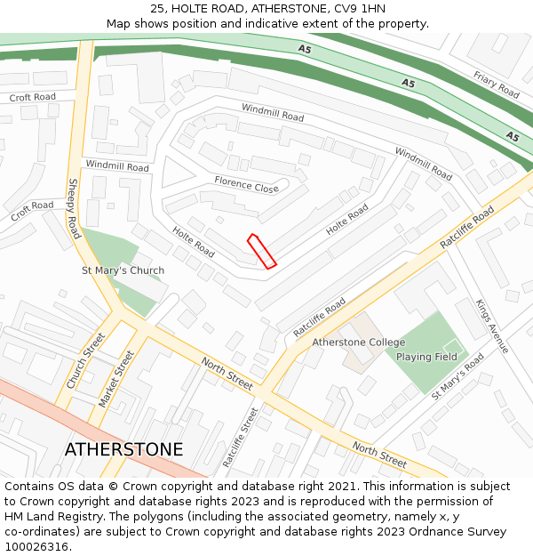 25, HOLTE ROAD, ATHERSTONE, CV9 1HN: Location map and indicative extent of plot