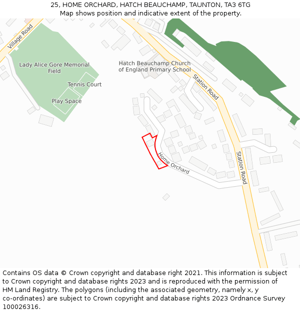 25, HOME ORCHARD, HATCH BEAUCHAMP, TAUNTON, TA3 6TG: Location map and indicative extent of plot