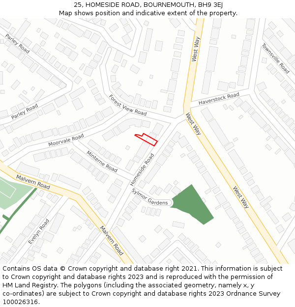 25, HOMESIDE ROAD, BOURNEMOUTH, BH9 3EJ: Location map and indicative extent of plot