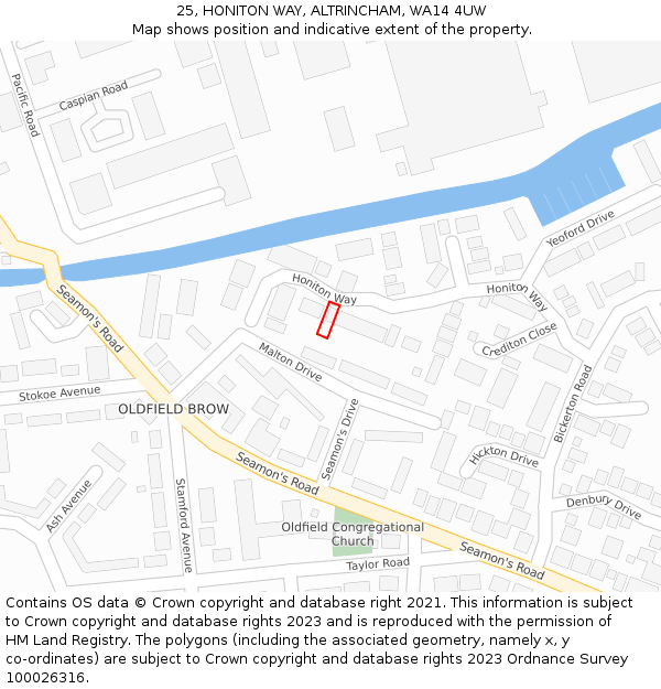 25, HONITON WAY, ALTRINCHAM, WA14 4UW: Location map and indicative extent of plot