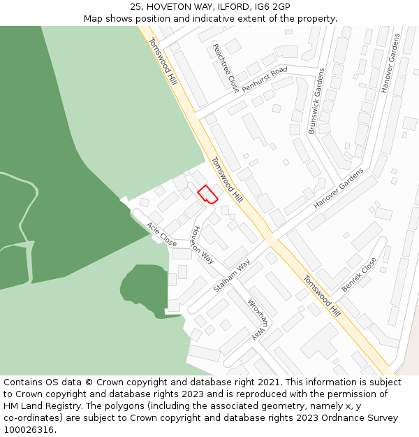 25, HOVETON WAY, ILFORD, IG6 2GP: Location map and indicative extent of plot
