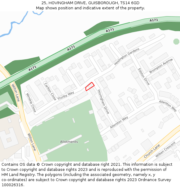 25, HOVINGHAM DRIVE, GUISBOROUGH, TS14 6GD: Location map and indicative extent of plot