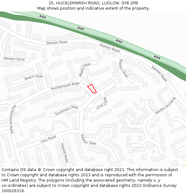 25, HUCKLEMARSH ROAD, LUDLOW, SY8 2PB: Location map and indicative extent of plot