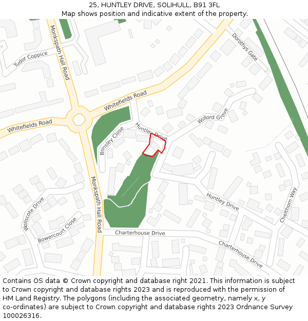 25, HUNTLEY DRIVE, SOLIHULL, B91 3FL: Location map and indicative extent of plot