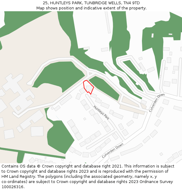 25, HUNTLEYS PARK, TUNBRIDGE WELLS, TN4 9TD: Location map and indicative extent of plot