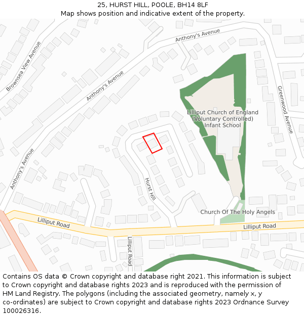 25, HURST HILL, POOLE, BH14 8LF: Location map and indicative extent of plot