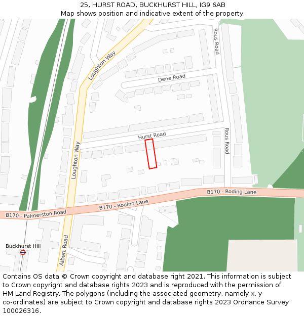 25, HURST ROAD, BUCKHURST HILL, IG9 6AB: Location map and indicative extent of plot