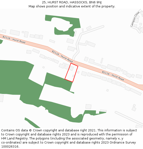 25, HURST ROAD, HASSOCKS, BN6 9NJ: Location map and indicative extent of plot