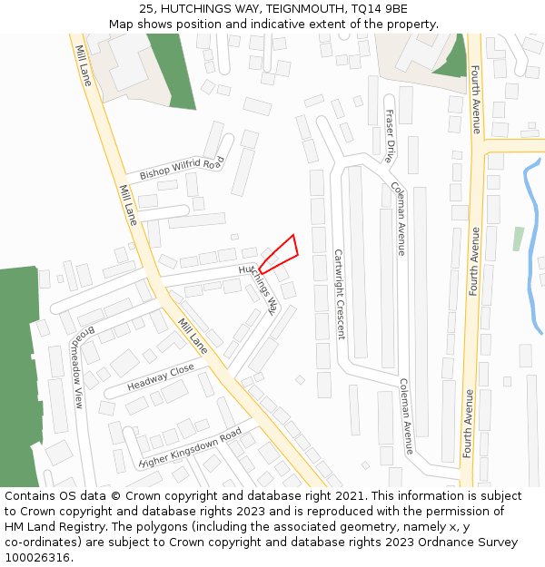 25, HUTCHINGS WAY, TEIGNMOUTH, TQ14 9BE: Location map and indicative extent of plot