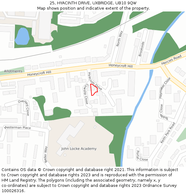 25, HYACINTH DRIVE, UXBRIDGE, UB10 9QW: Location map and indicative extent of plot