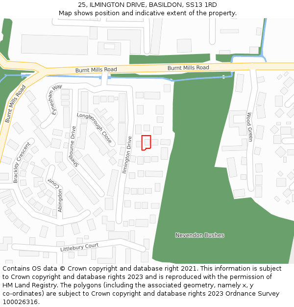 25, ILMINGTON DRIVE, BASILDON, SS13 1RD: Location map and indicative extent of plot
