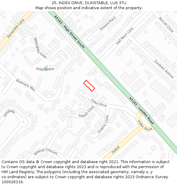 25, INDEX DRIVE, DUNSTABLE, LU6 3TU: Location map and indicative extent of plot