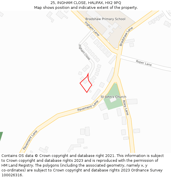 25, INGHAM CLOSE, HALIFAX, HX2 9PQ: Location map and indicative extent of plot