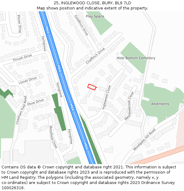 25, INGLEWOOD CLOSE, BURY, BL9 7LD: Location map and indicative extent of plot