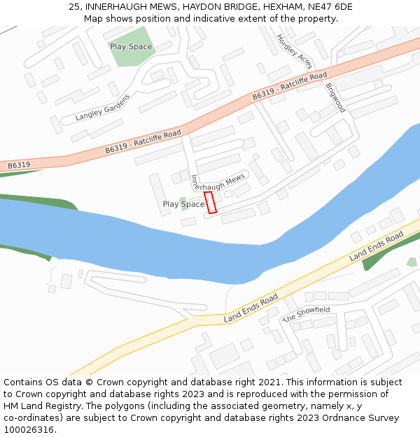 25, INNERHAUGH MEWS, HAYDON BRIDGE, HEXHAM, NE47 6DE: Location map and indicative extent of plot