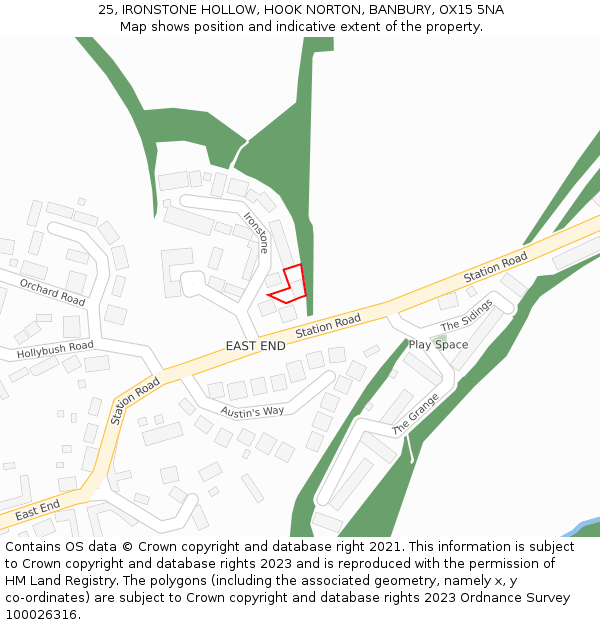 25, IRONSTONE HOLLOW, HOOK NORTON, BANBURY, OX15 5NA: Location map and indicative extent of plot