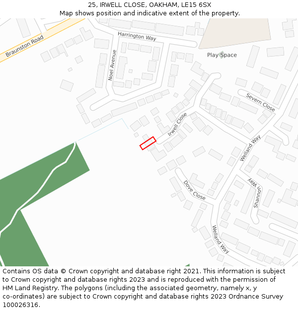 25, IRWELL CLOSE, OAKHAM, LE15 6SX: Location map and indicative extent of plot