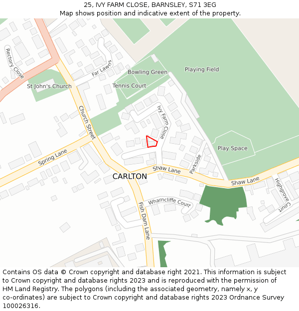 25, IVY FARM CLOSE, BARNSLEY, S71 3EG: Location map and indicative extent of plot