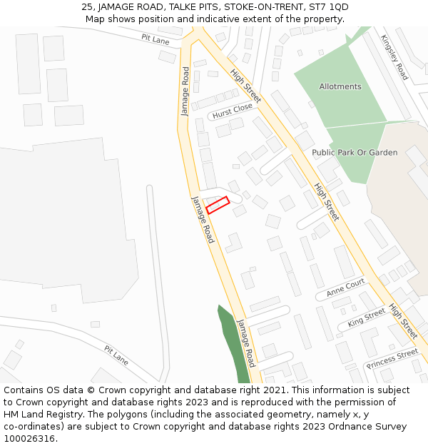 25, JAMAGE ROAD, TALKE PITS, STOKE-ON-TRENT, ST7 1QD: Location map and indicative extent of plot