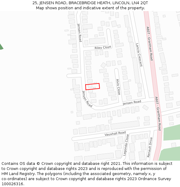25, JENSEN ROAD, BRACEBRIDGE HEATH, LINCOLN, LN4 2QT: Location map and indicative extent of plot