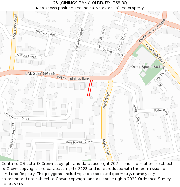 25, JOININGS BANK, OLDBURY, B68 8QJ: Location map and indicative extent of plot