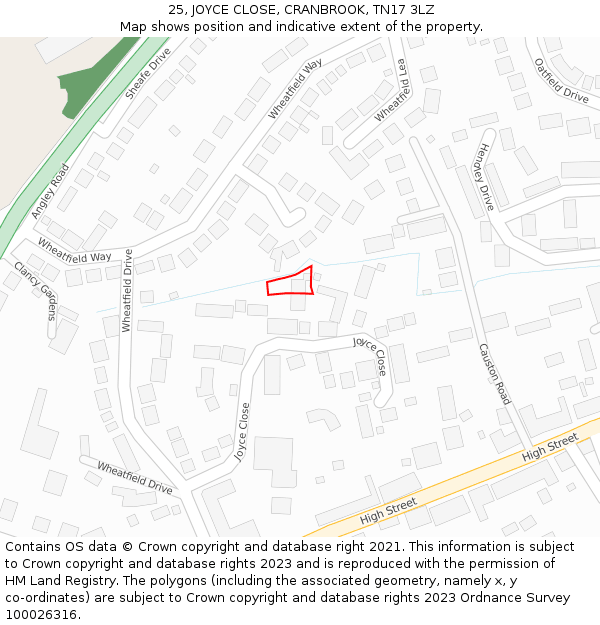 25, JOYCE CLOSE, CRANBROOK, TN17 3LZ: Location map and indicative extent of plot