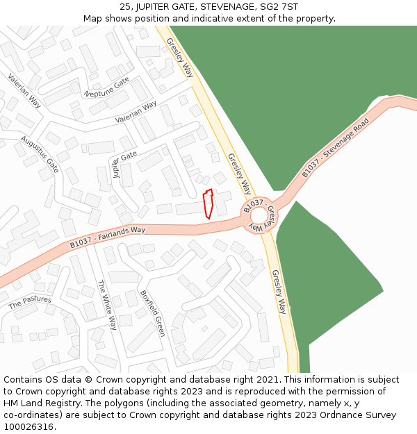 25, JUPITER GATE, STEVENAGE, SG2 7ST: Location map and indicative extent of plot