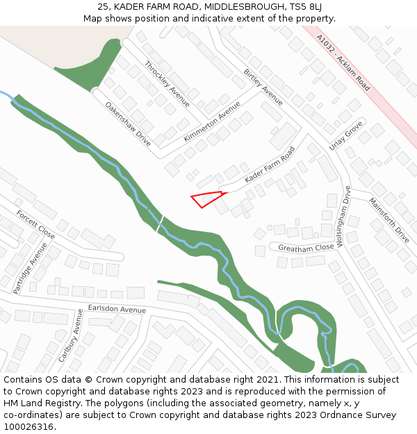 25, KADER FARM ROAD, MIDDLESBROUGH, TS5 8LJ: Location map and indicative extent of plot